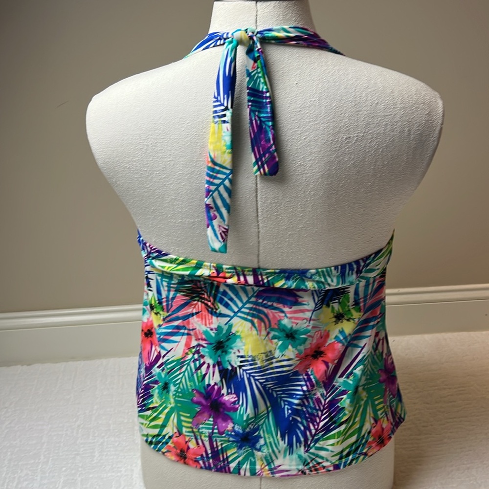 Collections by Catalina Floral Halter Tankini Swim Top Tie Neck Push-up L 12-14 - Picture 3 of 7